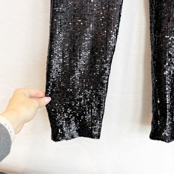 Express Women's High Rise Sequin Ankle Pant Trouser Black Pockets XS - Picture 5 of 10